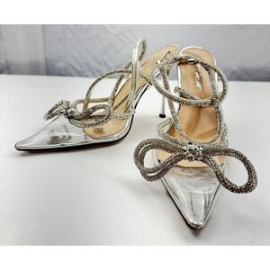 Public Desire Midnight Clear Perspex Wrap Around Diamante Bow Pointed Toe Heels